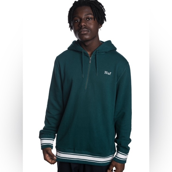 HUF Other - HUF Worldwide Relay French Terry Jade Green Quarter Zip Pullover Hoodie Size S